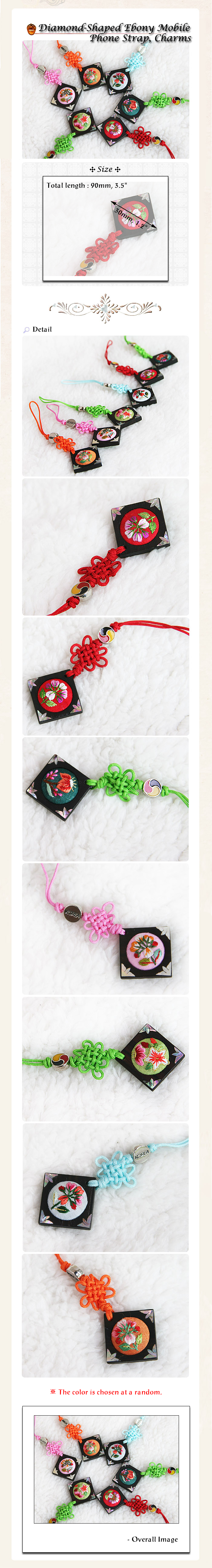 Diamond-Shaped Ebony Mobile Phone Charms Strap